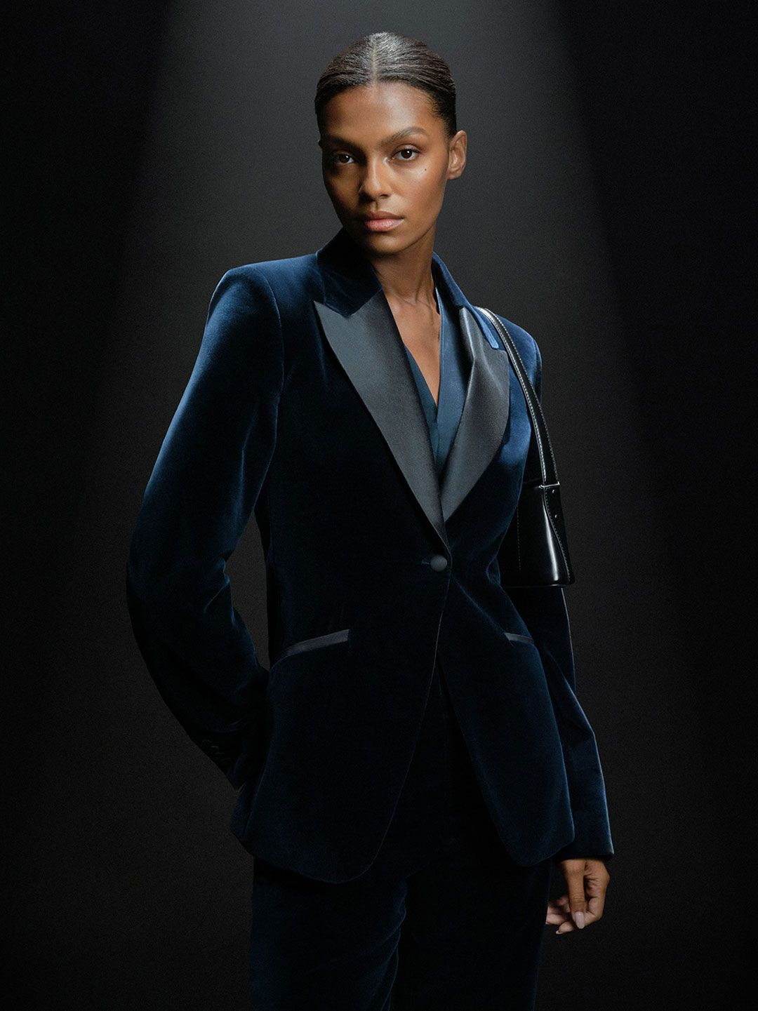 Dark blue velvet tux suit